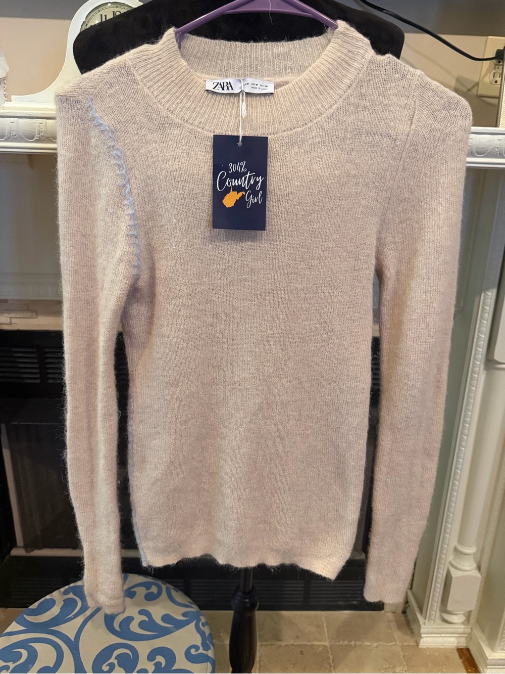 Zara Light Beige Crewneck Sweater